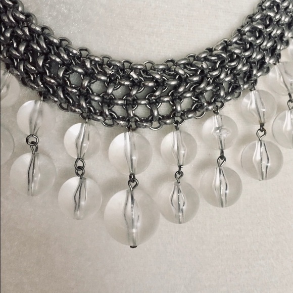 Gorgeous Choker Bib Necklace w Metal + Clear Beads - Picture 2 of 4
